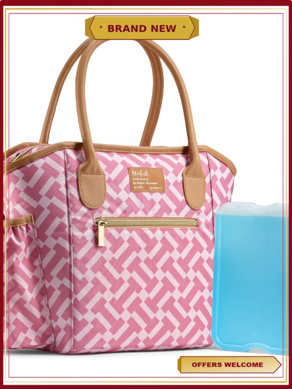 Insulated Lunch Tote with XL Slim Ice Pack, Shoulder Straps, Front Pocket
